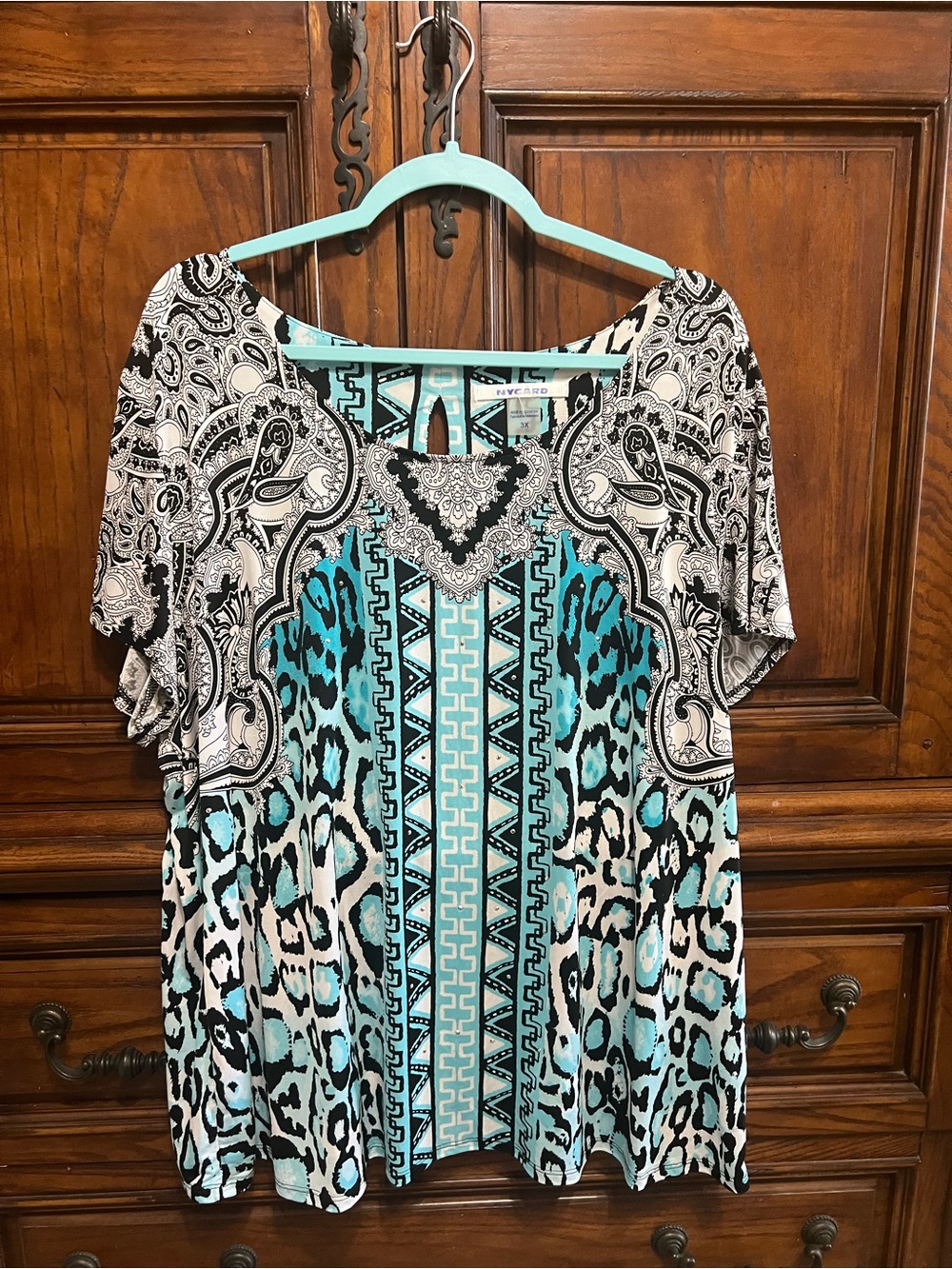 NYGÅRD Women’s 3X Turquoise Black Print Top